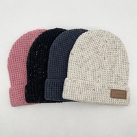 Bonnet en tricot gaufré avec logo brodé personnalisé, en fil mélangé, chaud pour l'hiver, texturé et doux, pour femme