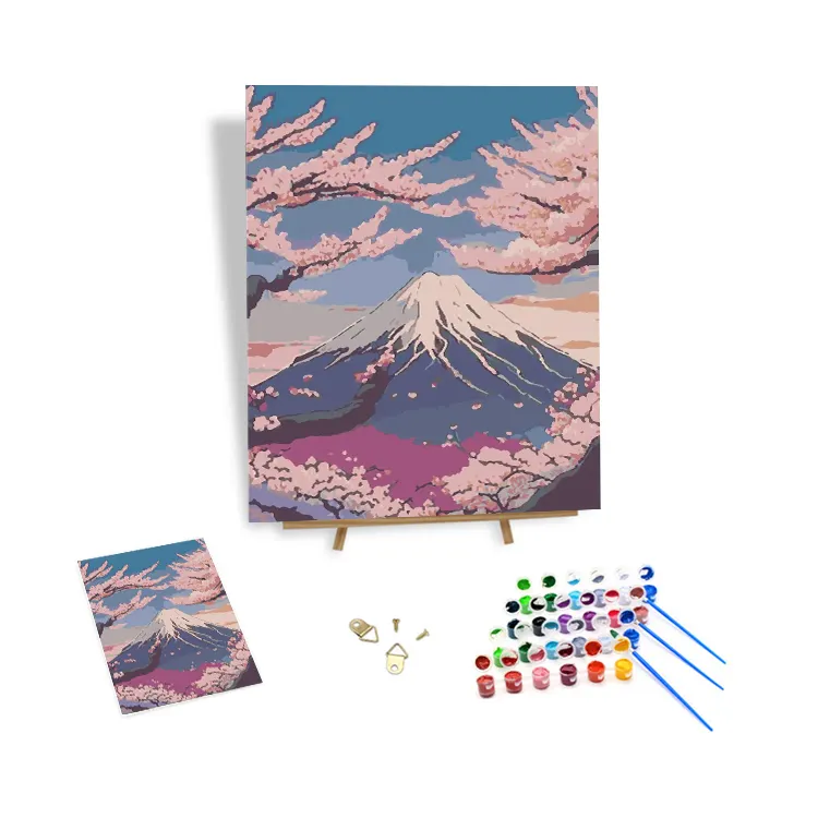 لوحة زيتية مرسومة حسب الرقم بمظهر ياباني على شكل لوحات الرسومات في Fujiyama مقاس 40x50سم حسب الطلب يمكنك رسمها بنفسك