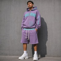 Ensemble de sweat-shirts à capuche respirants avec broderie personnalisée, 100% coton, poids moyen, coupe régulière, streetwear hip-hop pour hommes, deux pièces