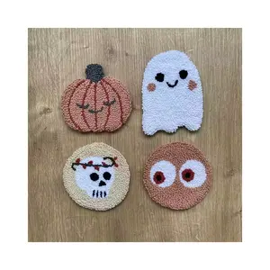 Wholesale Strange Halloween Party Table Patches Custom Embroidery Beautiful Pumpkin Ghost Beer Coasters For Drink