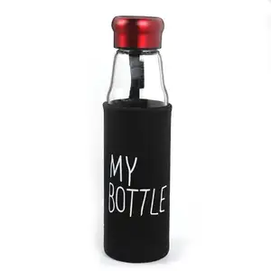 Infuser Glass Water Bottle with Nylon Sleeve Alkaline glass water cup with Tourmaline glass with custom logo