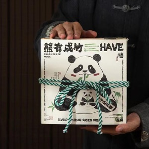 Panda Theme Wooden Tea <b>Box</b> Handmade Paulownia Rectangle <b>Gift</b> Packaging For Chinese Style Tea Set - Product Image 2