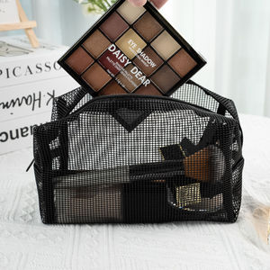 Bolsa de almacenamiento de cosméticos portátil personalizada al por mayor, bolsa negra de viaje reciclada para neceser con cremallera para pinceles de maquillaje, joyería - Product Image 3