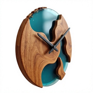 <b>Modern</b> Irregular Wooden <b>Wall</b> <b>Clock</b> With Blue Resin Inlay Silent Quartz Analog For <b>Living</b> <b>Room</b> Bedroom Office - Product Image 1