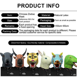 Máscaras de Látex con Cabeza de Animal, Disfraces de los Doce Signos <span class=keywords><strong>del</strong></span> Zodiaco Chino, Accesorios para Halloween, Cosplay, Fiestas, Juegos de Rol Divertidos, Venta al Por Mayor, Personalizadas - Product Image 2