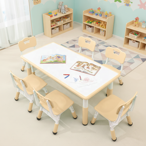 Ensemble table et chaises ergonomiques pour enfants, réglables en hauteur, <span class=keywords><strong>tableau</strong></span> <span class=keywords><strong>blanc</strong></span> peignable, 6 places, pour l'apprentissage familial et les activités des tout-petits - Product Image 1