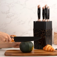 Ensemble d'ustensiles de cuisine en acier inoxydable de 7 pièces couteau enduit de granit de marbre antiadhésif Design industriel poignée en PP coupe de bloc de couteau