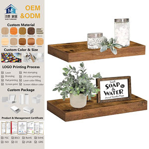 Étagères flottantes rustiques marron, lot de 2, 15,7 pouces, étagère murale à double niveau, supports en <span class=keywords><strong>bois</strong></span> invisibles, détachables et réglables - Product Image 1