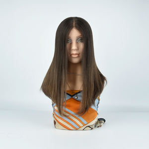 Precio al por mayor Peluca judía europea de cabello humano virgen sin procesar con cutícula alineada, color marrón oscuro, sin pegamento, con encaje frontal para mujer - Product Image 2