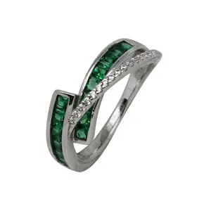 Fresh And Delicate Green Baguette Emerald Ruby Cross Wrapped Irregular Ring 925 Sterling Silver Women's Engagement Wedding Ring