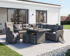 Tuinmeubelen Lounge set <span class=keywords><strong>Gardini</strong></span> Moderne Gartenmöbel Brandschutz Standard 8-Sitzer Garten ecke Grau Rattan Sofa Parks - Product Image 2