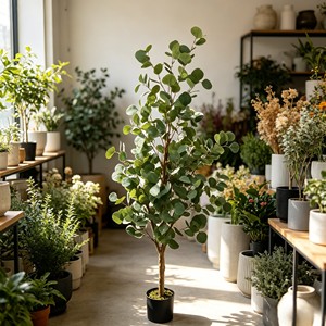 Nordic Style Faux Silver Dollar Eucalyptus <b>Tree</b> Real Wood Trunk Potted <b>Plant</b> in White <b>Pot</b> for Wedding Centerpiece - Product Image 3