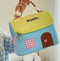 Tas Kosmetik Fashion Bergaris Katun Baru 2025, Portabel dengan Ritsleting, Tas Jinjing untuk Perjalanan, Kapasitas Besar, Terdapat Sekat Penyimpanan, untuk Wanita