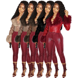 Veste Courte Décontractée en Similicuir PU pour Femme, Col Roulé, Coupe Slim, Couleur Unie, Imperméable, Coupe-Vent et Respirante - Product Image 1