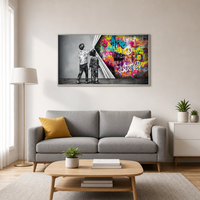 Tableau mural en toile pour enfants, motif urbain de rue avec graffiti coloré révélé sous un fond gris, encadré argenté, décoration pour salon, chambre, cadeau