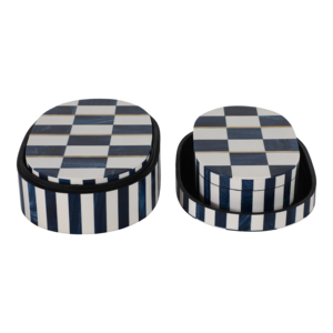 Juego de Cajas Decorativas Ovaladas a Cuadros, Modernas Cajas de Almacenamiento de Resina y Madera con Tapas para Joyería y Decoración del Hogar - Product Image 4