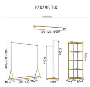 Moderno Exhibidor de Ropa Metálico Dorado, Soporte de Pared para Colgar Ropa, Estantes de Exhibición para Tiendas de Ropa - Product Image 4