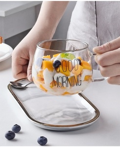 Commercio all'ingrosso buona mattina manico in vetro tazza per la colazione 400ml di vetro ad alta borosilicato Mlik tazza di vetro con manico grande - Product Image 4