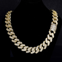 Style Hip Hop 18mm Princesse Coupe Moissanite Rhodium Plaqué Or 925 Argent Cubain Lien Chaîne Collier