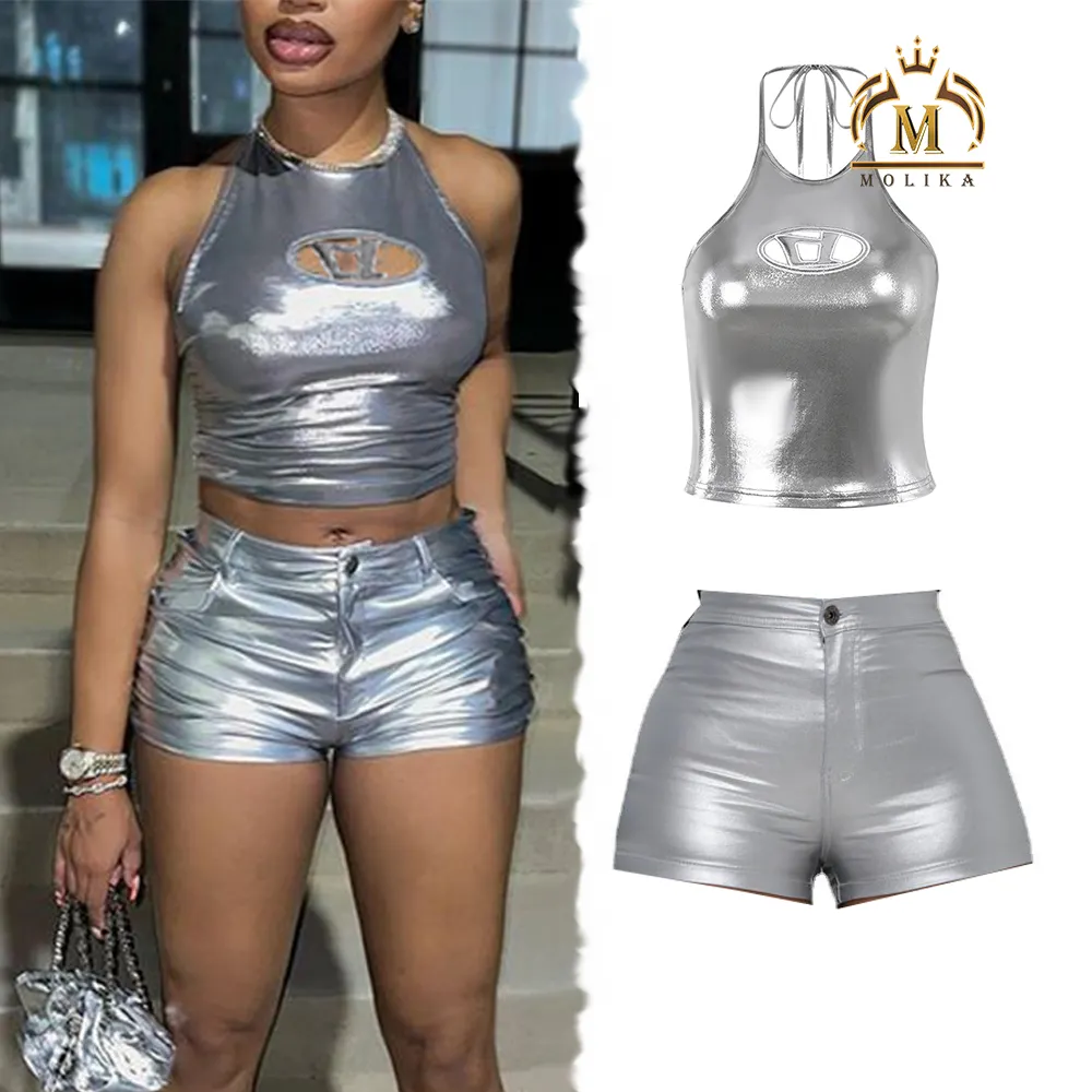 Conjunto de shorts sem mangas slim fit, top cropped e shorts de duas peças, novidade da moda feminina, moda verão 2024, sexy, combinando com shorts femininos, novidade da moda, novidade de 2024