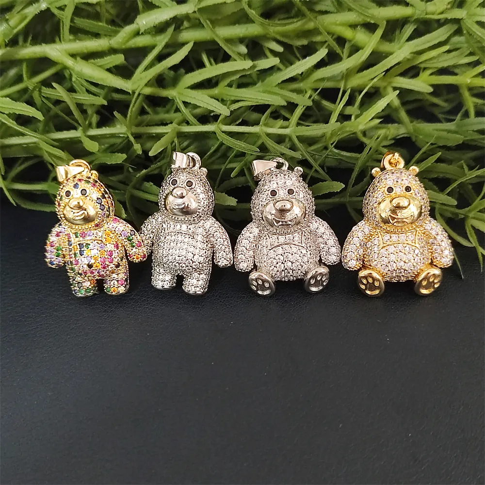 Popular Designs Cartoon Bear Shape Lovely Pendant 18K Real Gold Silver Colorful Zircon Charm for Women Wholesale at Best Price