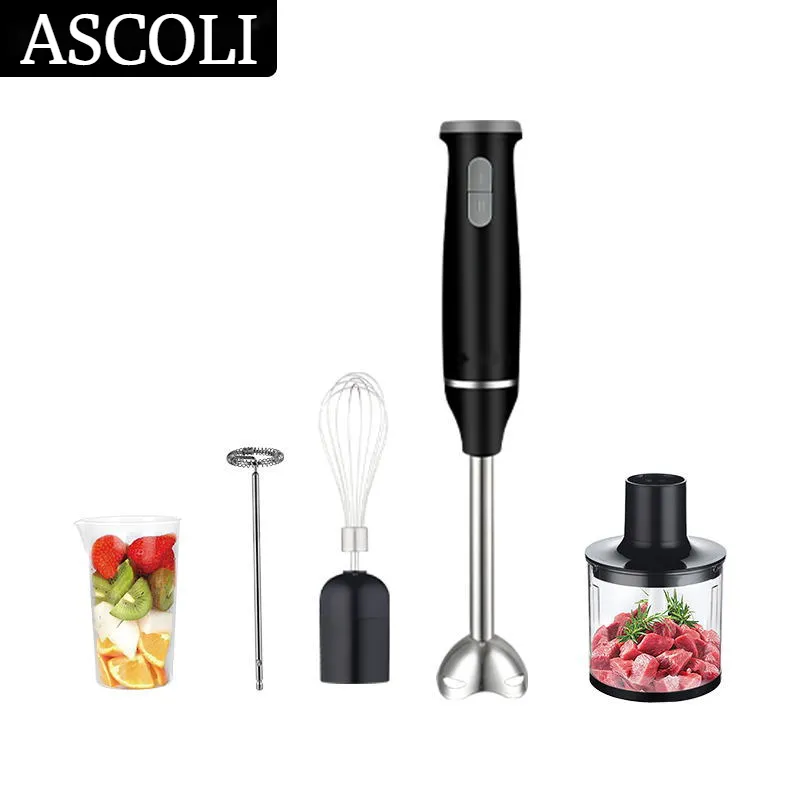 Frullatore ad immersione portatile 5 in 1 da 800W con frullatore a immersione in acciaio inossidabile, becher, tritatutto, frusta e montalatte, spremiagrumi, Mixer