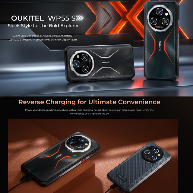Factory OUKITEL Rugged Phone WP55S 8+256GB 6.6" 33W 11000mAh MTK Dimensity G100 2 Sim 5G 15.3mm Android 15 Mobile Rugged Phone