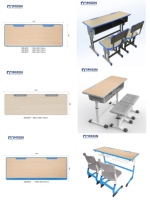 Plateau de table d'étude en MDF avec moulures de bord en PP coloré injecté pour mobilier scolaire, ensemble de chaises de bureau double place, accessoires de table