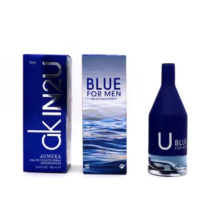 Botella De agua De 100ml para Perfume De hombre, Spray corporal Original De Francia, venta al por mayor, Mini Perfume azul claro