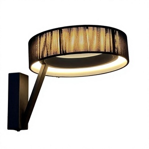 Modern Aluminum Wall Lamp Black Fabric Drum Shade <b>LED</b> 2700K Warm <b>Light</b> Dimmable E27 Bulb Wall-<b>Mounted</b> Living Room Fixture - Product Image 1