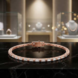 กำไลข้อมือเพชรเพาะเลี้ยงเคลือบโรเดียม AADIHI JEWELS ทรงเหลี่ยมมรกต ได้รับการรับรองจาก IGI หรูหราสำหรับผู้ชาย เหมาะสำหรับวันครบรอบและสวมใส่ทุกวัน - Product Image 1