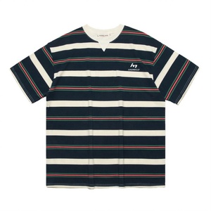 เสื้อยืดคอกลมลายทางปักลำลองสำหรับผู้ชายเสื้อยืดผ้าฝ้ายออกแบบได้ตามที่ต้องการ - Product Image 3