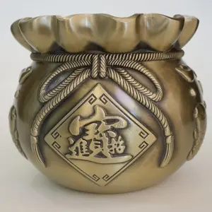 12years Manufacture Customized Metal embossed pattern craft Souvenirs luck and wealth treasure bowl brass saving pot