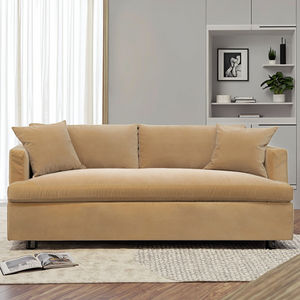 <span class=keywords><strong>Chic</strong></span> <span class=keywords><strong>rétro</strong></span> européen esthétique 2 places Beige velours <span class=keywords><strong>canapé</strong></span> inclinable avec cadre en bois pour la maison salon meubles utilisation - Product Image 2