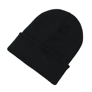 Topi kepala rajut wol akrilik, topi rajut LOGO besar, topi wol akrilik hangat, bordir, topi dingin Eropa dan Amerika