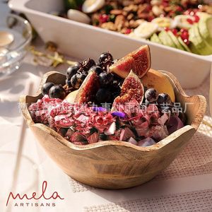 ชามไม้เนื้อแข็ง Mela Artisans ขนาด 10x5x4 นิ้ว ขอบหยัก ชามอเนกประสงค์สำหรับเสิร์ฟผลไม้ สลัด และผสมอาหาร - Product Image 3