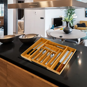 WDF Expandable Bamboo Utensil Organizer Cutlery Tray Silverware <strong>Kitchen</strong> <strong>Drawer</strong> <strong>Organiser</strong> Cutlery Organizer for <strong>Kitchen</strong> - Product Image 5