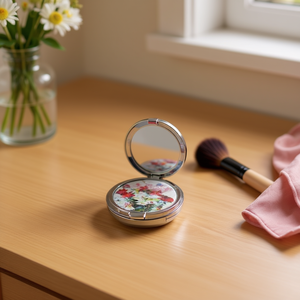 Espejo con llavero floral con pintura al óleo, 6,2x8,6 cm, con correa, espejo compacto portátil para mujer, regalo - Product Image 3