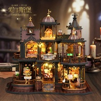 Kit de bricolage pour niche à livres Château Gothique, modèle de puzzle DIY, kit de maison miniature, maison de poupée avec éclairage LED