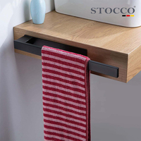 STOCCO Porte-serviettes mural carré en tube noir mat, acier inoxydable 304, 40 cm, pour salle de bain d'hôtel
