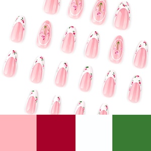 <span class=keywords><strong>Uñas</strong></span> Postizas Blancas <span class=keywords><strong>de</strong></span> Estilo Francés, Pre-Diseñadas, Desmontables, con Diseño <span class=keywords><strong>de</strong></span> Flor <span class=keywords><strong>de</strong></span> Tulipán, Forma Almendrada Corta - Product Image 4