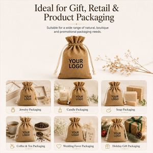 Sacs en toile de jute personnalisés avec logo, pochette cadeau à cordon, sac en fibre de chanvre naturelle pour bougies, savons, café, thé, emballage de mariage et de fêtes - Product Image 2