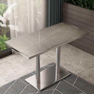 Table de restaurant moderne, plateau en marbre noir et blanc, base en acier inoxydable, durable, usage commercial, hôtels, bistrots, restaurants - Product Image 4