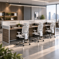 Poste de travail de bureau pour 6 personnes, fabriqué à Foshan, avec bureau en bois et cloison en aluminium, et chaise ergonomique en maille pour projets de bureau