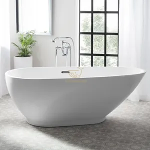 2022 Modern freestanding deep soaking hot tub low price marble oval bathtub adult with faucet