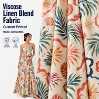 Tissu imprimé en lin et rayonne, mélange viscose-lin, doux et fluide, pour hauts, jupes longues, ensembles coordonnés et vêtements de villégiature, vente en gros
