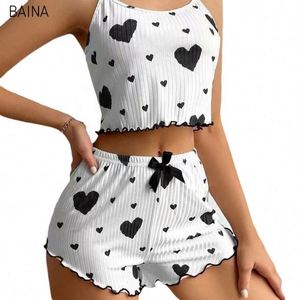 Pijamas Casuales para Mujer 2025, Shorts con Estampado de Amor, Estilo Halter, Se Pueden Usar en Casa o Fuera - Product Image 5