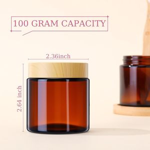 Natural Frosted Amber PET <b>Plastic</b> Body Butter Cosmetic Cream <b>Jar</b> with Bamboo Screw Top Lid and Silk Screen Printing - Product Image 2