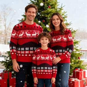 Suéter Navideño Informal Familiar con Estampado de Papá Noel para Mujer, Top Tejido para Otoño e Invierno, Conjunto para Parejas - Product Image 1