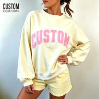 Sweat-shirt en molleton de coton épais personnalisé pour femme, imprimé et brodé, coupe oversize, col ras du cou, ensemble court, fabricant
